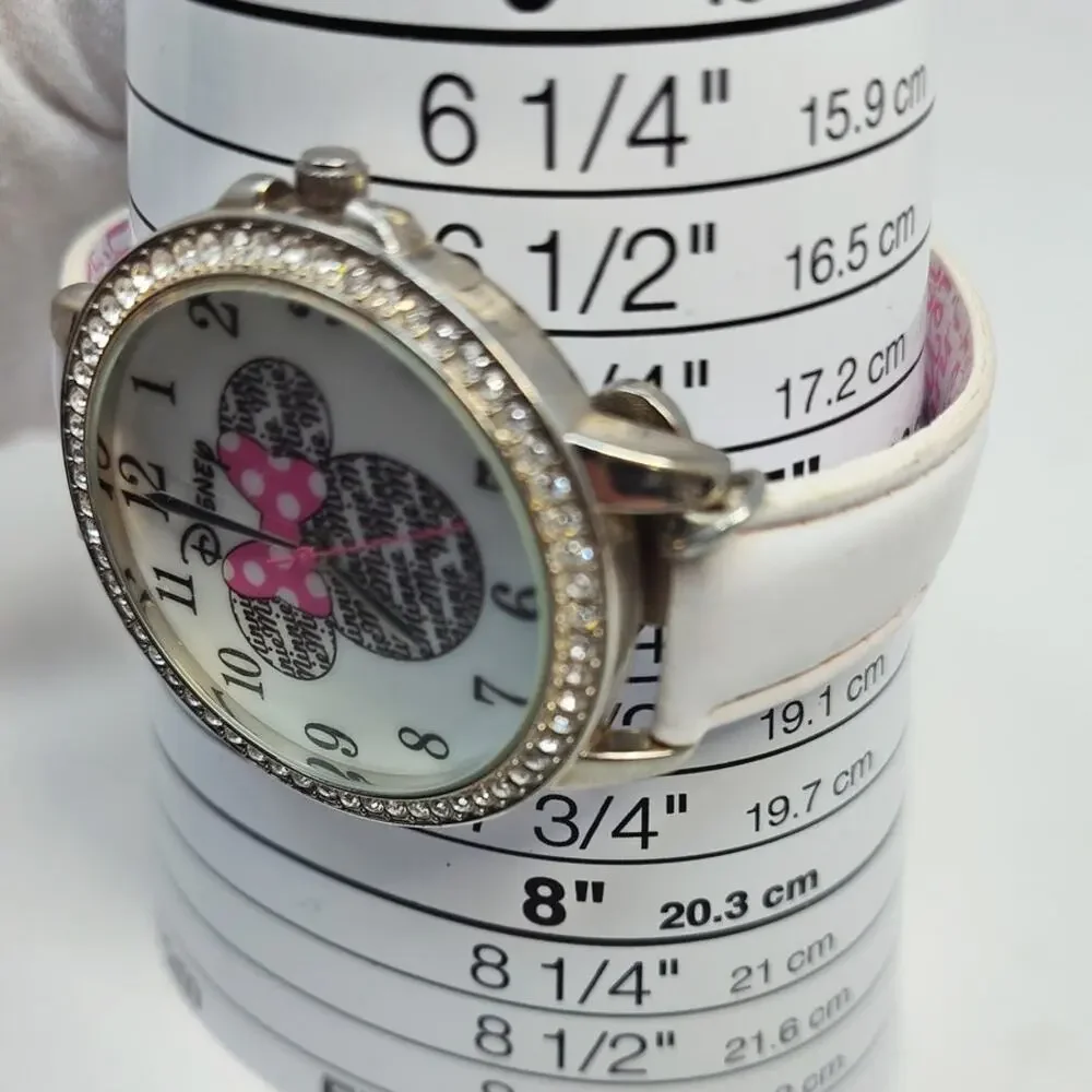 Disney Minnie Mouse Rhinestone Pink Bow Analog Watch